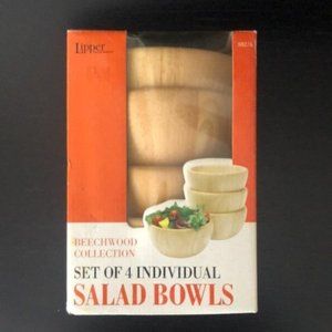NEW Lipper Wooden Salad Bowls Collection Set of 4 Brown NEW